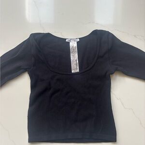 Zara Black Ribbed Cropped Scoop Neck Long Sleeve